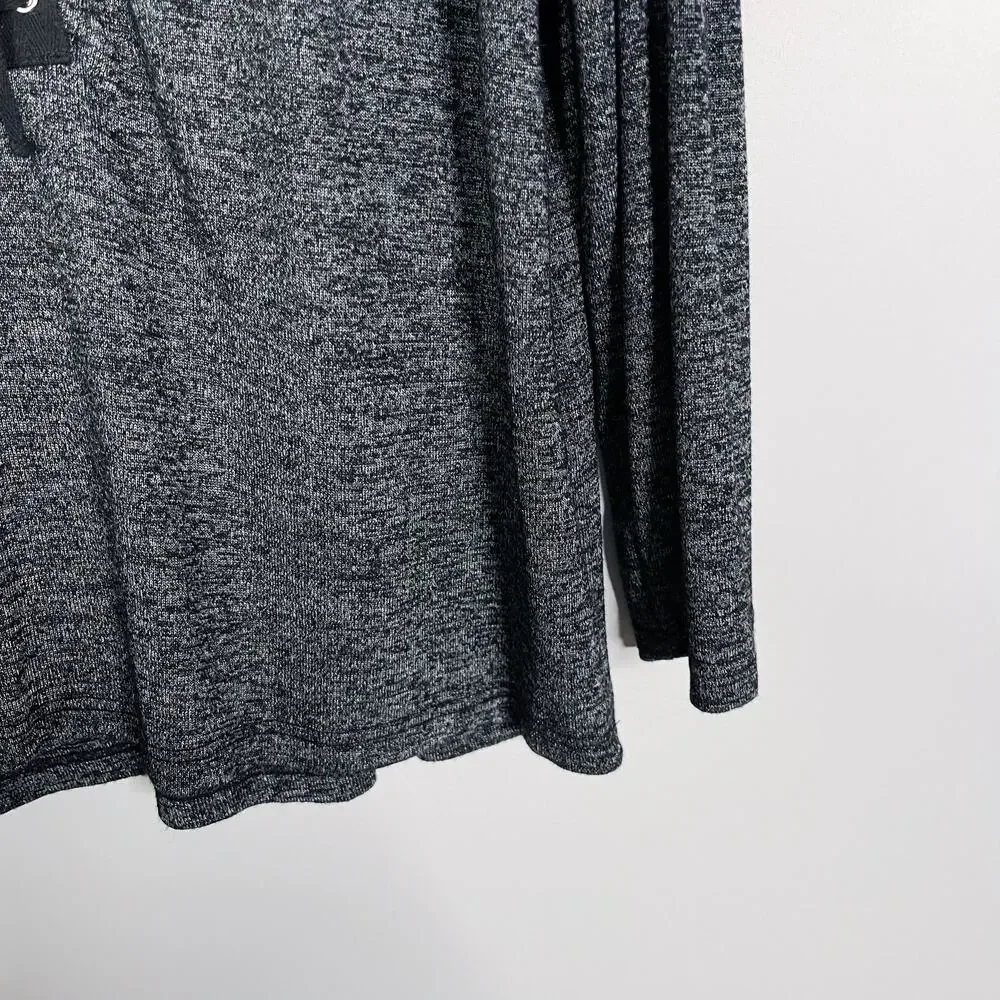 Toska Large L Heather Gray Lace Up Cold Shoulder Top Black Soft Knit Long Sleeve - Picture 5 of 6